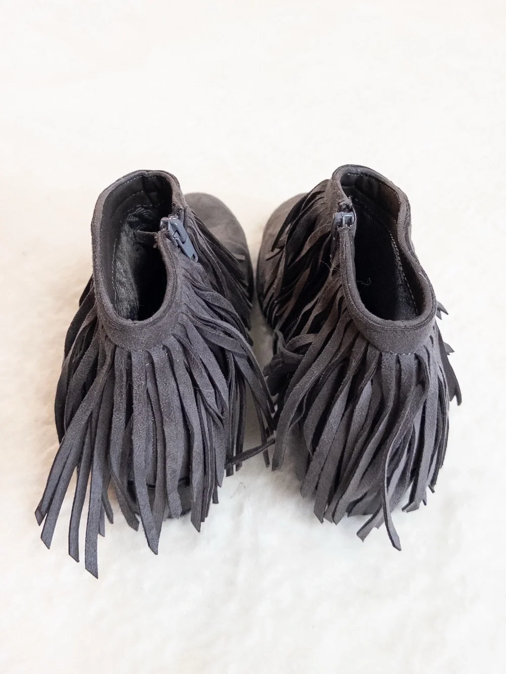 J. Adams Marrow Ankle Boot Dark Grey Charcoal Vegan Suede Fringe Booties 7.5